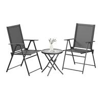 LIFERUN Set de balcón de 3 Piezas, Set Bistró de Metal con 2 sillas Plegables y 1 Mesa de Vidrio Plegable, Muebles de jardín Plegables, Grupo de Asientos para Exterior para balcón pequeño, Negro