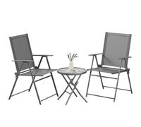 LIFERUN Set de balcón de 3 piezas, Set Bistró de metal con 2 sillas plegables y 1 mesa de vidrio plegable, Muebles de jardín plegables, Grupo de asientos para exterior para balcón pequeño, Gris Oscuro