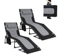 LIFERUN Tumbona plegable XXL, juego de 2 unidades, 199 × 66 × 35 cm, tumbona con respaldo ajustable en 5 posiciones, tumbona de jardín extra grande de hasta 150 kg, tumbona de playa, relax, camping