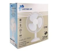 Lifetime Air Ventilador de Sobremesa 35W 220-240V ~50/60Hz Ø30 cm, 3 Velocidades, Oscilación Automática, Cabezal Inclinable, Color Blanco
