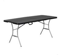 Lifetime - Mesa plegable rectangular 183x76 cm, tablero de polietileno HDPE negro, estructura de acero reforzado, patas plegables con bloqueo, resistente a impactos y rayos UV, con asa de transporte,
