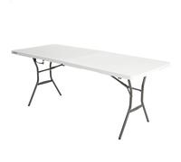 Lifetime - Mesa plegable rectangular, capacidad 4 personas, medidas 185x76x74 cm, máx. carga 213 kg, polietileno, color blanco granito, estructura de acero, resistente al agua, manchas y rayos UV,