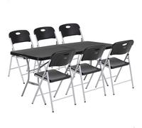 Lifetime - Pack mesa rectangular 183 cm y 6 sillas plegables, color negro, fabricadas en HDPE y acero resistente, con protección UV, patas con topes protectores, ideal para interior y exterior, perfec