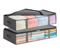 Lifewit Bolsas de Almacenaje para Debajo de la Cama, Cajas para Guardar Ropa con Ventana Transparente Frontal, Organizadore Armario para Toallas, Mantas, Gris, 90 L, 2 Piezas
