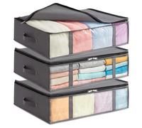 Lifewit Bolsas de Almacenaje para Debajo de la Cama, Cajas para Guardar Ropa con Ventana Transparente Frontal, Organizadore Armario para Toallas, Mantas, Gris, 40 L, 3 Piezas
