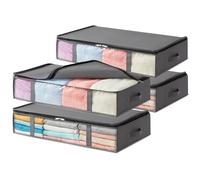 Lifewit Bolsas de Almacenaje para Debajo de la Cama, Cajas para Guardar Ropa con Ventana Transparente Frontal, Organizadore Armario para Toallas, Mantas, Gris, 65 L, 4 Piezas