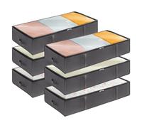 Lifewit Bolsas para Guardar Ropa Bajo la Cama, Cajas Almacenaje para Mantas, Gran Capacidad con Asas Reforzadas, Organizador Armario para Mantas, Hojas, Gris, 95 L, 6 Piezas