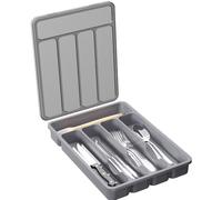Lifewit Caja de Organizador de Cuberteros Con Tapa, Bandeja Utensilios de Plástico para Cajon Cocina Encimera, Caso de almacenamiento para Cuchillo/Cuchara/Tenedor/Vajilla, 5 compartimentos, Gris