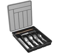 Lifewit Caja de Organizador de Cuberteros Con Tapa, Bandeja Utensilios de Plástico para Cajon Cocina Encimera, Caso de almacenamiento para Cuchillo/Cuchara/Tenedor/Vajilla, 7 compartimentos, Negro