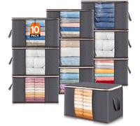 Lifewit Cajas Almacenaje Ropa, Bolsa almacenamiento ropa, Organizador Armario Plegable, Cajas Mudanza, Bolsas con Asa Reforzada para Guardar, Mantas, Edredones, Gris, 60L, 10 Piezas