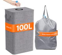 Lifewit Contenedor para Recogida de Botellas y Vidrio, Bolsa con Tapa y Orificio Superior, Cesto para Reciclaje en Cocina o Despensa, 100L, Gris