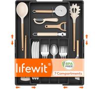 Lifewit Cuberteros para Cajón de Cocina, Organizador Cubiertos de Plástico, Almacenamiento para Cuchillos, Tenedores y Cucharas, de 4 a 7 Compartimentos, Extensible de 22,5-36 cm de Ancho, Negro