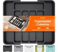 Lifewit Organizador Cuberteros para Cajón Cocina, Libre de BPA Bandeja Cubiertos Extensible, Separador Cubiertos Utensilios Almacenaje, Cajas para Cubertería, Fondo 31 cm, Ancho 23-37cm, Negro
