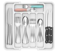 Lifewit Organizador Cuberteros para Cajón Cocina, Libre de BPA Bandeja Cubiertos Extensible, Separador Cubiertos Utensilios Almacenaje, Cajas para Cubertería, Fondo 31 cm, Ancho 23-37cm, Blanco