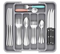 Lifewit Organizador Cuberteros para Cajón Cocina, Libre de BPA Bandeja Cubiertos Extensible, Separador Cubiertos Utensilios Almacenaje, Cajas para Cubertería, Fondo 31 cm, Ancho 23-37cm, Gris