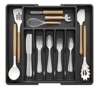 Lifewit Organizador Cuberteros para Cajón Cocina, Libre de BPA Bandeja Cubiertos Extensible, Separador Cubiertos Utensilios Almacenaje, Cajas para Cubertería, Fondo 42 cm, Ancho 33-56cm, Negro