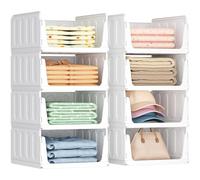 Lifewit Organizador de Armario Apilable, Cajas de Almacenaje Extensibles para Ropa, Camisetas y Pantalones, Cajones de Plastico para Separadores Closet de Baño, Cocina y Camping, 20L, Blanco, 8 Pack