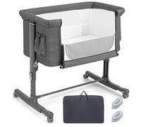 LIFEZEAL 3 en 1 Cuna pórtatil Regulable en Altura a 5 velocidades, 84 x 59.5 x 66.5-80.5 cm, Cuna colecho con Ruedas y colchón, Moises para Bebe con Bolsillo Lateral y Bolsa de Transporte