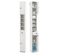 LIFEZEAL Armario Alto 180cm, Armario Alto de baño con 2 Puertas y 1 cajón, Mueble Auxiliar con 5 estantes Ajustables, Organizador para Espacio pequeño (Blanco2)
