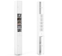 LIFEZEAL Armario Alto 180cm, Armario Alto de baño con 2 Puertas y 1 cajón, Mueble Auxiliar con 5 estantes Ajustables, Organizador para Espacio pequeño (Blanco)