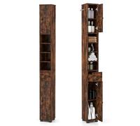 LIFEZEAL Armario Alto 180cm, Armario Alto de baño con 2 Puertas y 1 cajón, Mueble Auxiliar con 5 estantes Ajustables, Organizador para Espacio pequeño (Marrón)
