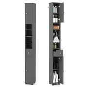 LIFEZEAL Armario Alto 180cm, Armario Alto de baño con 2 Puertas y 1 cajón, Mueble Auxiliar con 5 estantes Ajustables, Organizador para Espacio pequeño (Gris 1)
