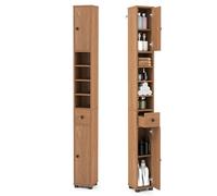 LIFEZEAL Armario Alto 180cm, Armario Alto de baño con 2 Puertas y 1 cajón, Mueble Auxiliar con 5 estantes Ajustables, Organizador para Espacio pequeño (Natural)
