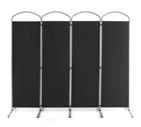 LIFEZEAL Biombo Divisor Plegable, Separador de 4 Paneles 188cm, Pantalla móvil, Pared divisoria, Marco metálico, Base Estable, Protege la intimidad para Interior y Exterior, Negro