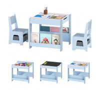 Lifezeal - Conjunto de mesa y 2 sillas para niños, mesa de dibujo con mesa doble cara extraíble y 2 estantes y silla con cajón para niña de 3 a 6 años (azul)