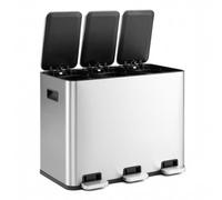 LIFEZEAL Cubo de Basura Cocina con 3 Compartimentos de 45 L para Reciclaje | Contenedor Residuos de Acero Inoxidable con Pedales y 3 Tapas de Cierre Suave, Papelera de Clasificación para Salón, Comedor