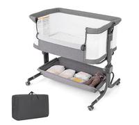 LIFEZEAL Cuna colecho, Ajustable en Altura de 6 etapas, Cuna de bebé con colchón y Ruedas, Cuna de Viaje portátil para bebé de 0 a 6 Meses, moisés con Cesta portaobjetos (Gris Oscuro)