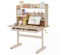 LIFEZEAL - Escritorio con Bandeja Reclinable para Niños, Atril Ajustable en Altura con Cajón, Estante y Soporte de Lectura Retráctil, Escritorio de Estudio con Patas de Metal para 3-12 Años (Natural)