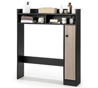 LIFEZEAL Estantería sobre Inodoro para Baño, Mueble de Almacenamiento con una Puerta Encima Inodoro, Armario con Estantes y Barra Ajustables, Organizador de Baño, Ahorro de Espacio (Negro)