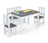 LIFEZEAL Juego de Mesa y 2 Sillas Infantil con Banco (Gris) | Muebles infantiles de 4 piezas con banco de almacenaje para niños de 3 a 7 años