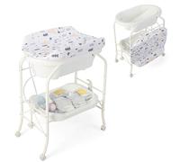 LIFEZEAL Mesa Cambiadora con Baño, Combinación 2 en 1 con Ruedas, Estante Abierto, Baño para Bebé con Soporte, Carga Máxima 35 kg (Blanco)