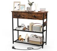 LIFEZEAL Mesa de Consola con Toma de Corriente y Puertos USB, Mesa de Pasillo Industrial Puertos USB, Mueble de Entrada con 2 Cajones, 81 x 30 x 81 cm, Marrón