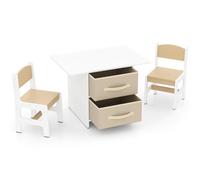 LIFEZEAL Mesa y Sillas Infantiles con 2 Cajones (Beige) | Juego de escritorio infantil con mesa de actividades y 2 sillas, ideal para niños a partir de 3 años