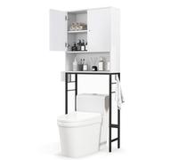 LIFEZEAL Mueble sobre el Inodoro, Estante Independiente para baño con 2 Puertas, Armario de Suelo con estantes Ajustables y 2 Ganchos Laterales, Organizador Encima WC para lavandería (Blanco)