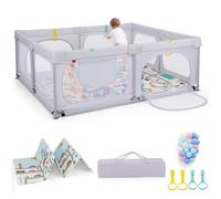 LIFEZEAL Parque Infantil para Bebé, 189x158cm, Corralito con Colchoneta plegable, Parque Infantil 0~36 Meses con Bolsa, Anillas y 50 Bolas de Colores, Cerramiento de Malla Transpirable (Gris claro)