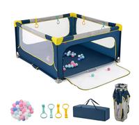 LIFEZEAL Parque Infantil Plegable para Bebés 150cm, Área de Juego Segura con Tela Oxford y Malla Transpirable, Parque de Actividades Portátil con Bolsa de Transporte para Niños de 0 a 3 Años (Azul)