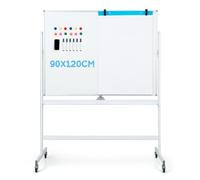 LIFEZEAL Pizarra Blanca Móvil de Doble Cara Giratoria 360°, Pizarra Blanca de Pie, Pizarra Magnética con Soporte, Altura Ajustable para Hogar, Oficina, Escuela (120x90CM, Blanco)