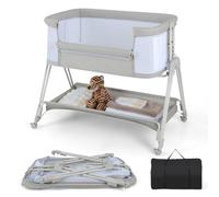 LIFEZEAL Plegable Cuna Colecho 97 x 56 x 71,5-86,5 cm, Cuna de Viaje con Estante de Almacenamiento, Cunas para Bebes con Ruedas, Carga 9 kg