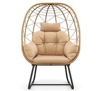 LIFEZEAL Silla Huevo de Mimbre, Sofá de Ratán para Jardín, Patio, Con Cojín Extraíble, Almohada, Soporte de Metal, para Balcón, Porche, Terraza (Beige)