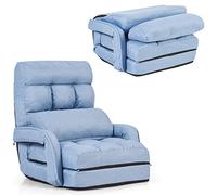 LIFEZEAL Sillón Cama Individual Plegable Azul con Respaldo Ajustable | Silla suelo convertible de 1 plaza con cojín y reposabrazos para salón y dormitorio