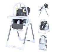 LIFEZEAL Trona Evolutiva para Niños de 6 a 36 Meses, Silla Alta Plegable Reclinable con Altura Ajustable, Cinturón de Seguridad de 5 Puntos, Doble Bandeja Extraíble y Ruedas (Gris oscuro)