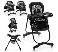 LIFEZEAL Trona Evolutiva Plegable 7 Posiciones, Respaldo Reclinable (Negro) | Silla alta para bebé con cojín confort, doble bandeja articulada, 6-36 meses, capacidad 15 kg