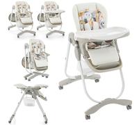 LIFEZEAL Trona Plegable con 7 Posiciones de Ajuste de Altura, Respaldo Reclinable, Trona Evolutiva con Cojín Confort, Doble Bandeja, Articulada, 6-36 meses, Capacidad 15 kg (Blanco)