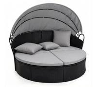 LIFEZEAL - Tumbona de jardín al aire libre doble, baño de sol redondo con techo, sofá cama con cojín y 3 almohadas, carga 360 kg, para piscina, terraza, 187 x 180 x 157 cm (gris)