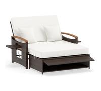 LIFEZEAL Tumbona doble con función reclinable, tumbona de ratán con respaldo ajustable, sofá de jardín de 2 plazas con mesa lateral y otomana, hasta 360 kg (mezcla marrón y beige)