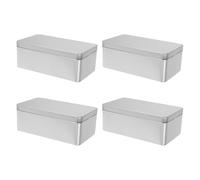 LIFKOME 4 Piezas Caja Rectangular de Hojalata Plateada con Tapa Sellable para Galletas Dulces y Almacenamiento de Snacks Contenedor Metálico Vacío Resistente y Portátil para Manualidades y
